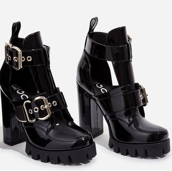 Black Patent Chunky Platform Cutout Boot - Picture 2 of 4